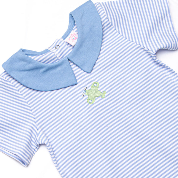 Jet Stream Pima Embroidered Short Romper, Blue