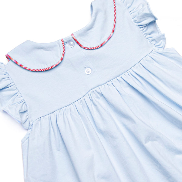Back to the Basics Applique Flutter Sleeve Dress, Blue