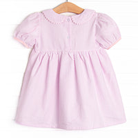 School Time Seersucker Embroidered Dress, Pink
