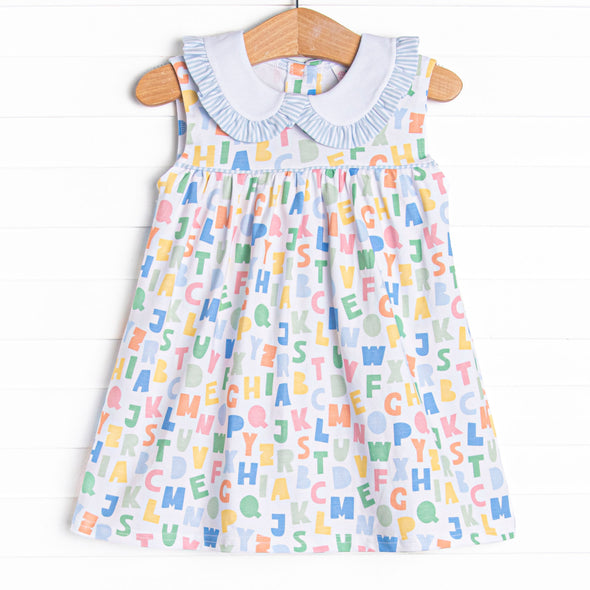 Alphabet Collared Dress, Blue