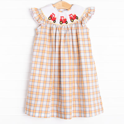 Harvest Haulin' Smocked Bishop Dress, Yellow