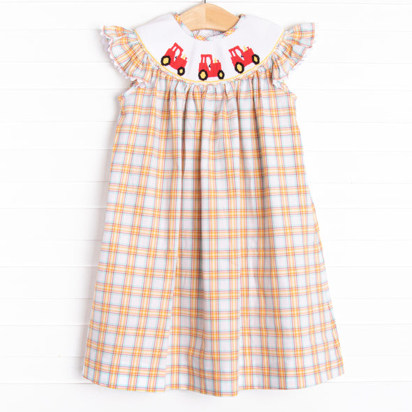 Harvest Haulin' Smocked Bishop Dress, Yellow