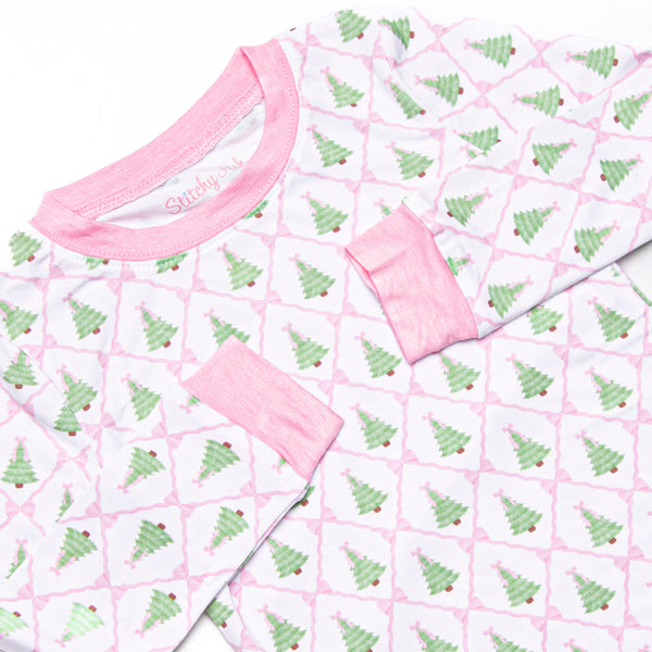Forest of Firs Bamboo Pajama Set, Pink