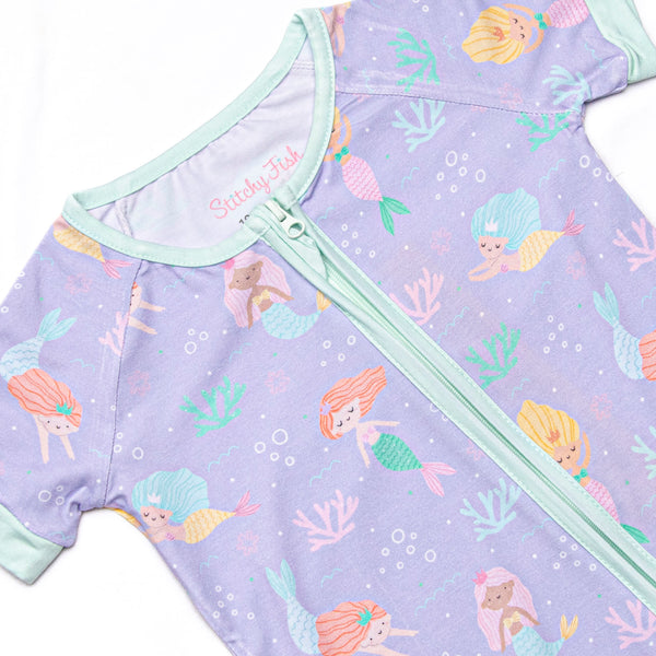 Saltwater Sirens Bamboo Short Zippy Pajama, Purple