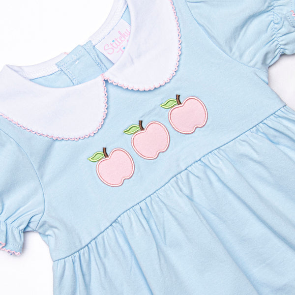 A is for Apple Applique Dress, Blue