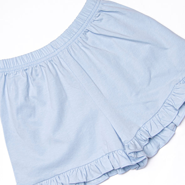 Jane Ruffle Short Set, Medium Blue Stripe