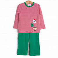 Christmas Eve Night Applique Pant Set, Red
