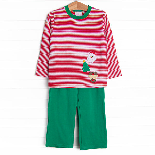 Christmas Eve Night Applique Pant Set, Red