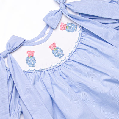 Garden Party Petals Smocked Bishop Dress, Blue
