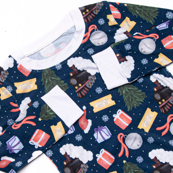 Christmas Express Bamboo Pajama Set, Navy