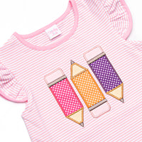 Ready To Learn Applique Flutter Sleeve Dress, Pink