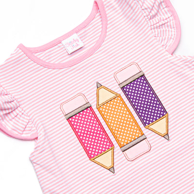 Ready To Learn Applique Flutter Sleeve Dress, Pink