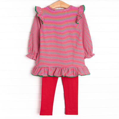 Christmas Eve Night Applique Legging Set, Red