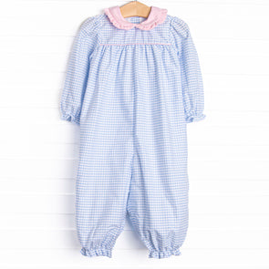 Windowpane Whimsy Romper, Pink and Blue