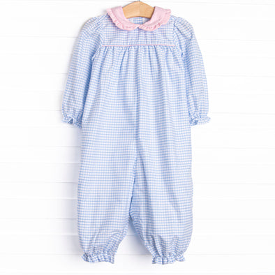 Windowpane Whimsy Romper, Pink and Blue