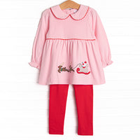 Christmas Delivery Applique Legging Set, Pink