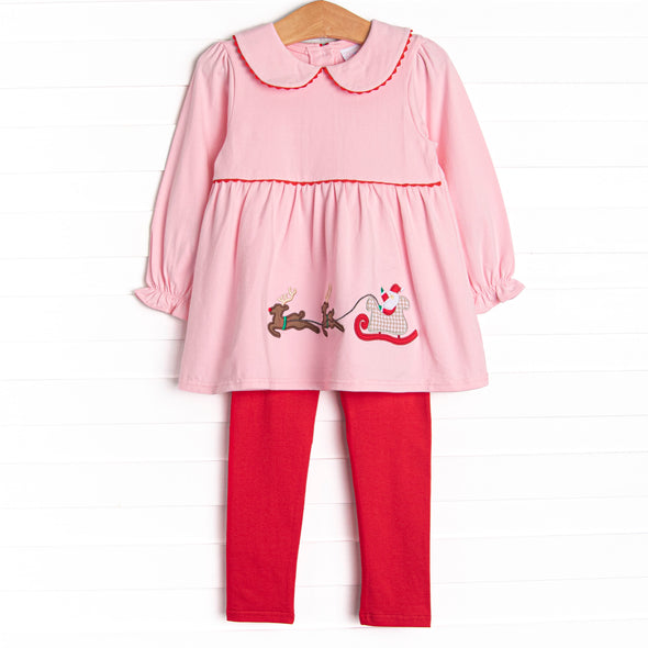 Christmas Delivery Applique Legging Set, Pink