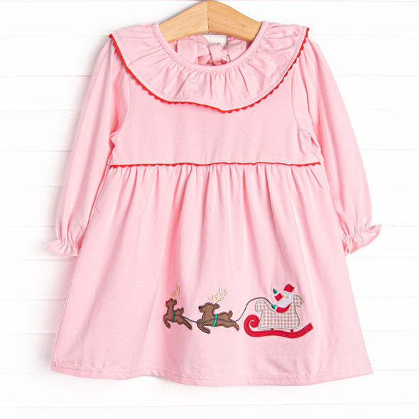 Christmas Delivery Applique Dress, Pink