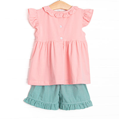 Storybook Flight Embroidered Ruffle Short Set, Pink