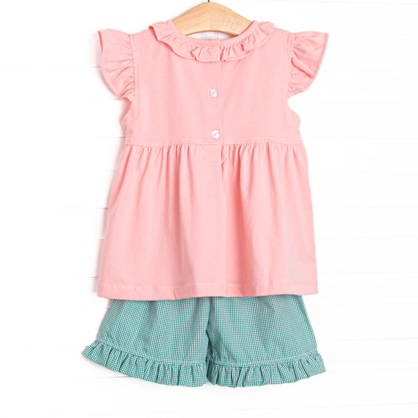 Storybook Flight Embroidered Ruffle Short Set, Pink