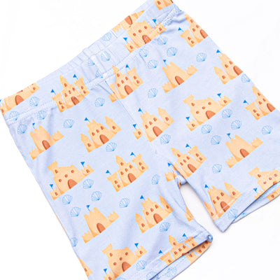 Seashells and Sandcastles Bamboo Pajama Short Set, Blue