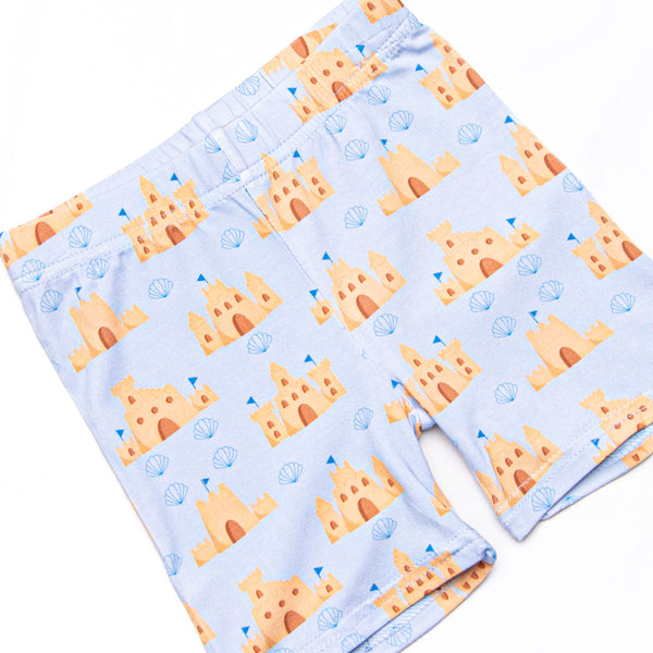 Seashells and Sandcastles Bamboo Pajama Short Set, Blue
