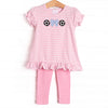 Corner Kick Cutie Applique Legging Set, Pink Stripe