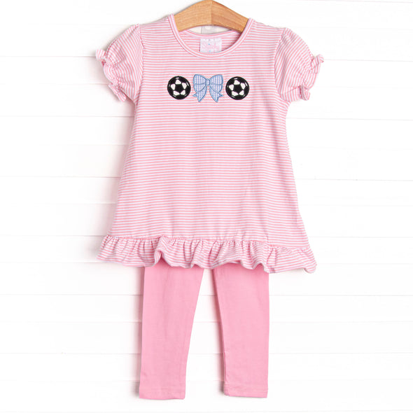 Corner Kick Cutie Applique Legging Set, Pink Stripe