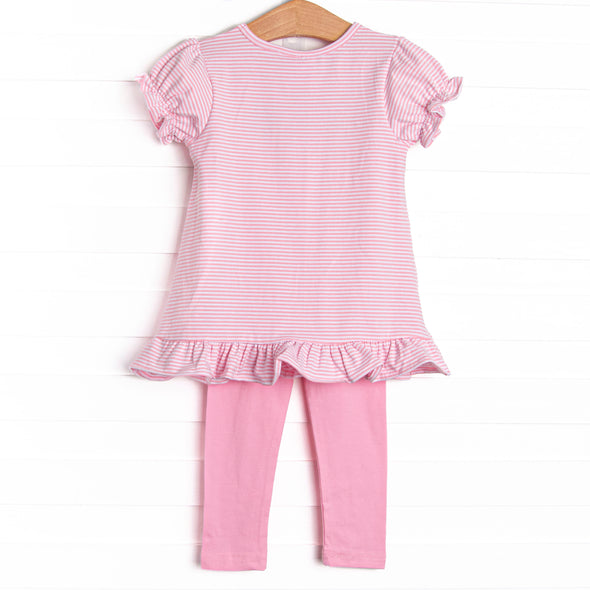 Corner Kick Cutie Applique Legging Set, Pink Stripe