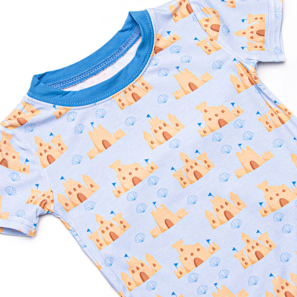 Seashells and Sandcastles Bamboo Pajama Short Set, Blue