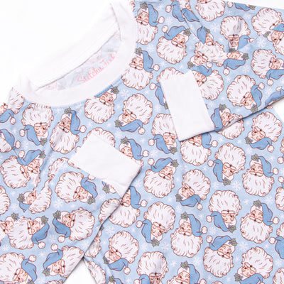 Santa Snowfall Bamboo Pajama Set, Blue