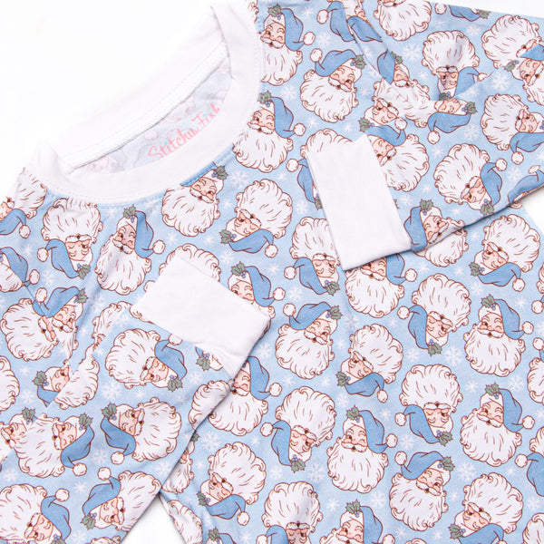 Santa Snowfall Bamboo Pajama Set, Blue
