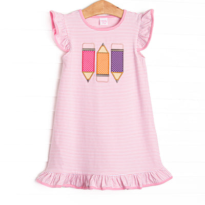 Ready To Learn Applique Flutter Sleeve Dress, Pink