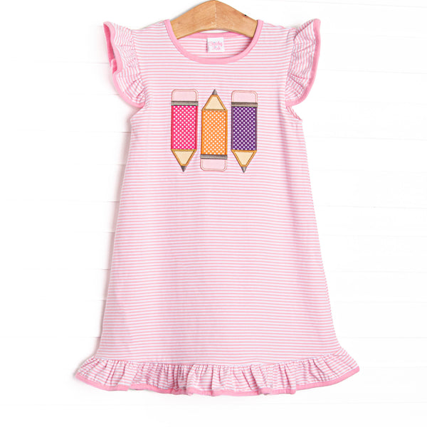 Ready To Learn Applique Flutter Sleeve Dress, Pink