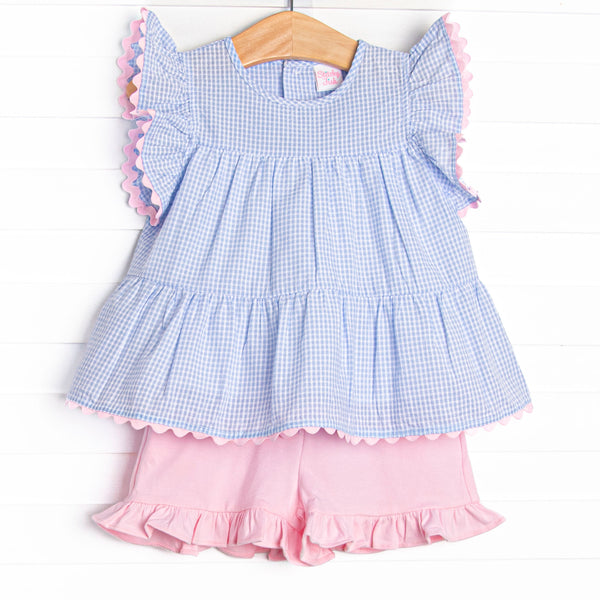 Summer Blues Tiered Ruffle Short Set, Blue
