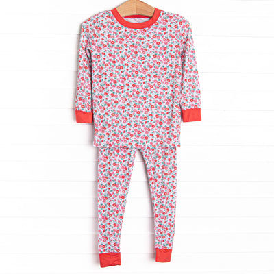 Raspberry Blooms Bamboo Pajama Set, Red