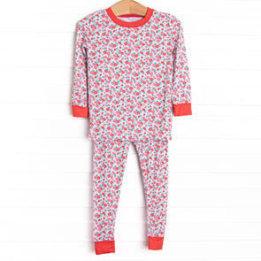 Raspberry Blooms Bamboo Pajama Set, Red