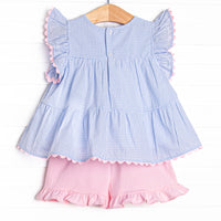 Summer Blues Tiered Ruffle Short Set, Blue