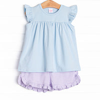 Caitlyn Pima Short Set, Blue and Purple Stripe