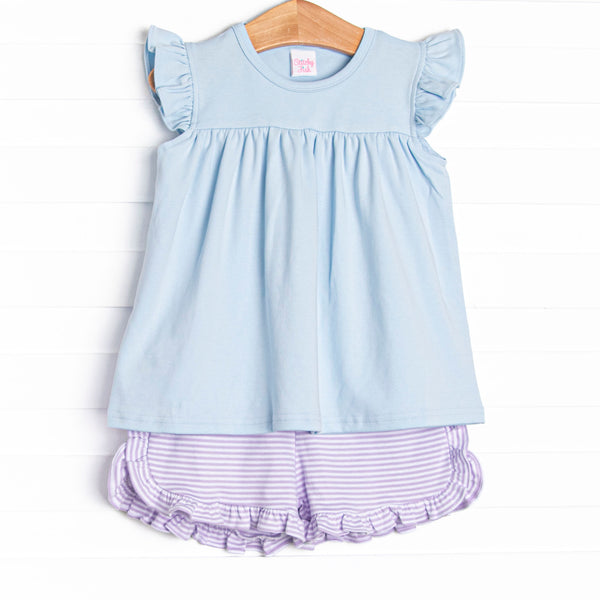 Caitlyn Pima Short Set, Blue and Purple Stripe