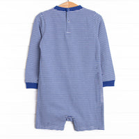 Down, Set, Hike Applique Short Romper, Blue