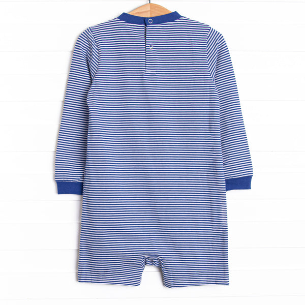 Down, Set, Hike Applique Short Romper, Blue