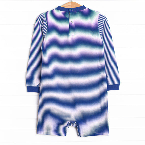 Down, Set, Hike Applique Short Romper, Blue