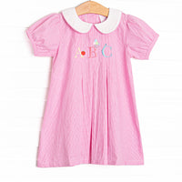 Back to School Party Applique Dress, Pink Gingham