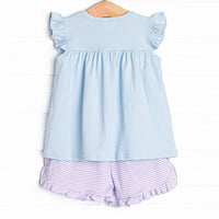 Caitlyn Pima Short Set, Blue and Purple Stripe