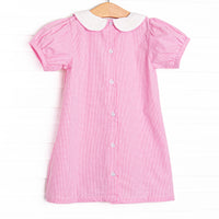 Back to School Party Applique Dress, Pink Gingham