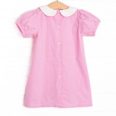 Back to School Party Applique Dress, Pink Gingham