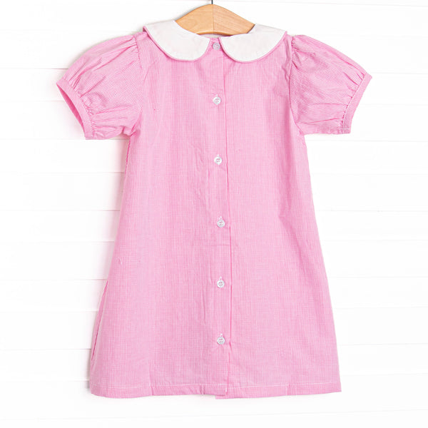 Back to School Party Applique Dress, Pink Gingham