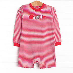 Down, Set, Hike Applique Short Romper, Red