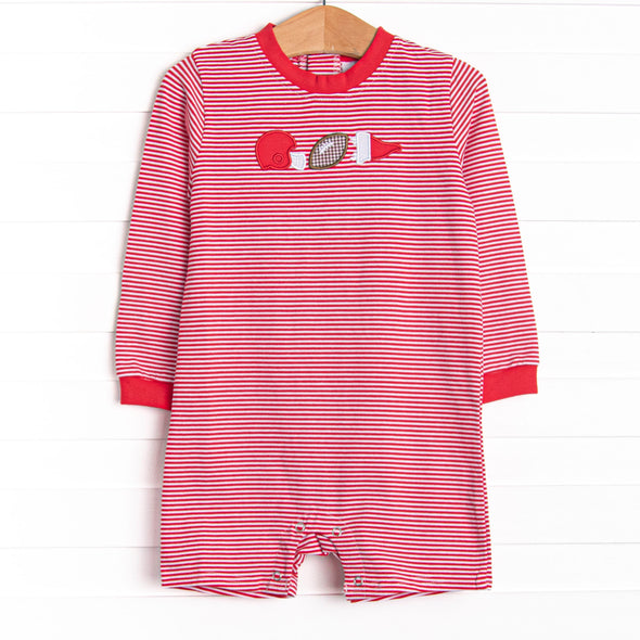 Down, Set, Hike Applique Short Romper, Red